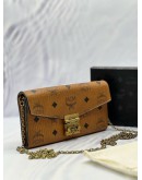 MCM TRACY WALLET ON CHAIN IN BROWN VISETOS LEATHER -FULL SET-
