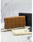 MCM TRACY WALLET ON CHAIN IN BROWN VISETOS LEATHER -FULL SET-