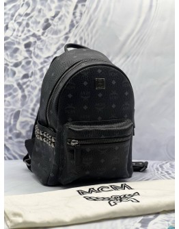 (LIKE NEW) MCM STARK SIDE STUDS BACKPACK IN BLACK VISETOS LEATHER