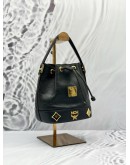 MCM MINI DRAWSTRING BUCKET HANDLE BAG IN BLACK LEATHER