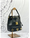 MCM MINI DRAWSTRING BUCKET HANDLE BAG IN BLACK LEATHER