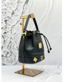 MCM MINI DRAWSTRING BUCKET HANDLE BAG IN BLACK LEATHER