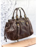 MIU MIU VITELLO TOP HANDLE WITH SHOULDER STRAP IN DARK BROWN LEATHER