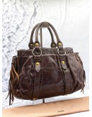 MIU MIU VITELLO TOP HANDLE WITH SHOULDER STRAP IN DARK BROWN LEATHER