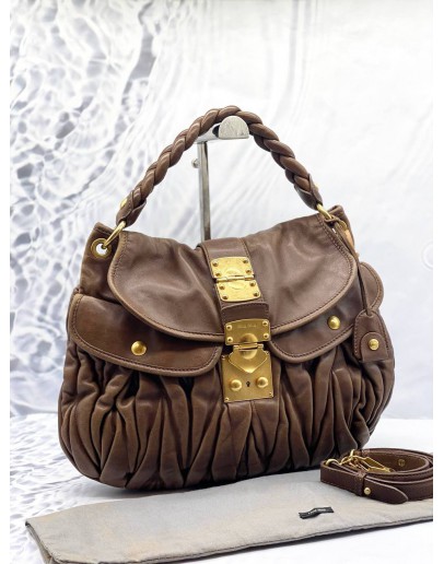 MIU MIU COFFER HOBO BAG IN BROWN LEATHER