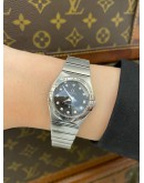 (LIKE NEW) 2018 OMEGA CONSTELLATION LADY REF 123.10.27.60.51.001 BLACK SAILBOAT DIAMOND DIAL 27MM QUARTZ WATCH -FULL SET-