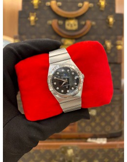 (LIKE NEW) 2018 OMEGA CONSTELLATION LADY REF 123.10.27.60.51.001 BLACK SAILBOAT DIAMOND DIAL 27MM QUARTZ WATCH -FULL SET-