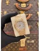 (UNUSED) 2012 PATEK PHILIPPE NAUTILUS 18K ROSE GOLD FACTORY DIAMOND REF 7010/1R-001 WHITE DIAL 32MM QUARTZ WATCH -FULL SET-