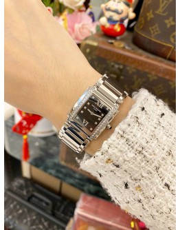 (LIKE NEW) 2016 PATEK PHILIPPE TWENTY 4 DIAMOND REF 4910/10A-001 BLACK DIAMOND DIAL 25MM X 30MM QUARTZ WATCH -FULL SET-