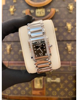 (LIKE NEW) 2016 PATEK PHILIPPE TWENTY 4 DIAMOND REF 4910/10A-001 BLACK DIAMOND DIAL 25MM X 30MM QUARTZ WATCH -FULL SET-