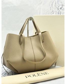 (LIKE NEW) POLENE CYME TOTE SHOULDER BAG IN TAUPE CALFSKIN LEATHER -FULL SET-