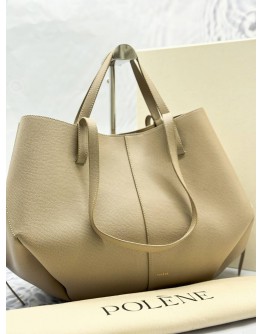 (LIKE NEW) POLENE CYME TOTE SHOULDER BAG IN TAUPE CALFSKIN LEATHER -FULL SET-