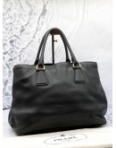 PRADA TOTE TOP HANDLE AND SHOULDER BAG IN BLACK VITELLO DAINO LEATHER