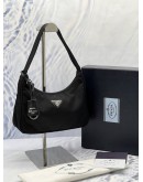 (LIKE NEW) PRADA RE-EDITION SHOULDER BAG IN BLACK TESSUTO WITH SAFFIANO LEATHER -FULL SET-
