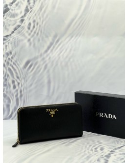 (LIKE NEW) PRADA ZIP AROUND LONG WALLET IN BLACK SAFFIANO LEATHER