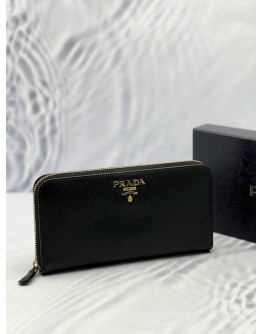 (LIKE NEW) PRADA ZIP AROUND LONG WALLET IN BLACK SAFFIANO LEATHER