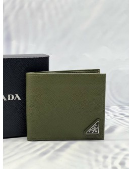 (LIKE NEW) PRADA BI-FOLD WALLET IN OLIVE GREEN SAFFIANO LEATHER