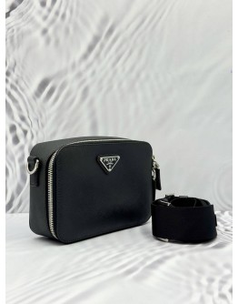 (LIKE NEW) PRADA BRIQUE CROSSBODY BAG IN BLACK SAFFIANO LEATHER