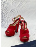 (LIKE NEW) PRADA PLATFORM SANDALS SIZE 38.5 IN RED SUEDE LEATHER