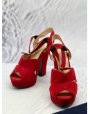 (LIKE NEW) PRADA PLATFORM SANDALS SIZE 38.5 IN RED SUEDE LEATHER