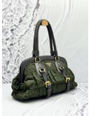 PRADA GAUFRE BRAIDED HANDBAG IN OLIVE GREEN NYLON WITH DARK BROWN LEATHER