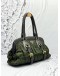 PRADA GAUFRE BRAIDED HANDBAG IN OLIVE GREEN NYLON WITH DARK BROWN LEATHER