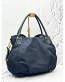 PRADA HOBO SHOULDER BAG IN DARK BLUE NYLON WITH CALFSKIN LEATHER
