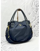 PRADA HOBO SHOULDER BAG IN DARK BLUE NYLON WITH CALFSKIN LEATHER