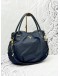 PRADA HOBO SHOULDER BAG IN DARK BLUE NYLON WITH CALFSKIN LEATHER