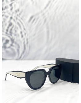 PRADA PR 14WS CAT-EYE SUNGLASSES IN BLACK AND TALC WITH DARK GREY LENSES
