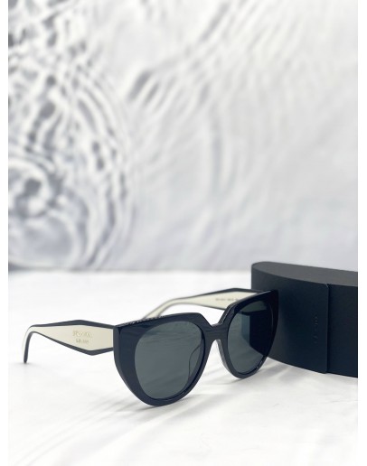 PRADA PR 14WS CAT-EYE SUNGLASSES IN BLACK AND TALC WITH DARK GREY LENSES