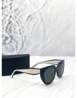PRADA PR 14WS CAT-EYE SUNGLASSES IN BLACK AND TALC WITH DARK GREY LENSES