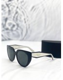PRADA PR 14WS CAT-EYE SUNGLASSES IN BLACK AND TALC WITH DARK GREY LENSES