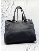 PRADA FRONT POCKET TOTE BAG IN BLACK VITELLO DAINO LEATHER
