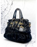 PRADA GAUFRE TOTE SHOULDER BAG IN BLACK NYLON WITH CALFSKIN LEATHER