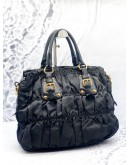 PRADA GAUFRE TOTE SHOULDER BAG IN BLACK NYLON WITH CALFSKIN LEATHER