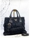 PRADA GAUFRE TOTE SHOULDER BAG IN BLACK NYLON WITH CALFSKIN LEATHER