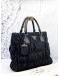 PRADA GAUFRE TOTE SHOULDER BAG IN BLACK NYLON WITH CALFSKIN LEATHER