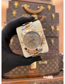 (LIKE NEW) 2005 ROLEX DAYTONA COSMOGRAPH HAF 18K 750 YELLOW GOLD REF 116523 CEMENT GRAY DIAL 40MM AUTOMATIC WATCH