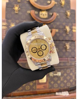 ROLEX DAYTONA COSMOGRAPH REF 16523 HALF 18K 750 YELLOW GOLD CHAMPAGNE DIAL 40MM AUTOMATIC WATCH