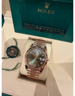 (BRAND NEW) 2024 ROLEX DAY-DATE 40 REF 228238 18K 750 ROSE GOLD AVOCADO GREEN DIAL AUTOMATIC WATCH -FULL SET-