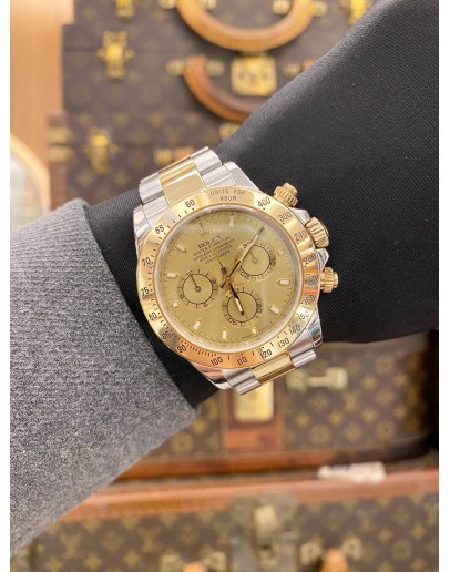 2009 ROLEX DAYTONA COSMOGRAPH HALF 18K 750 YELLOW GOLD REF 116523 CHAMPAGNE DIAL 40MM AUTOMATIC WATCH -FULL SET-