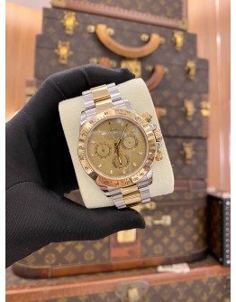 2009 ROLEX DAYTONA COSMOGRAPH HALF 18K 750 YELLOW GOLD REF 116523 CHAMPAGNE DIAL 40MM AUTOMATIC WATCH -FULL SET-