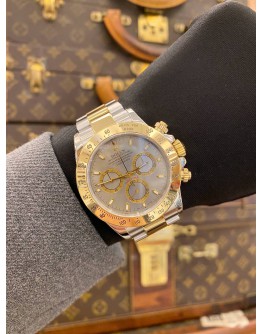(PROMO PRICE) (LIKE NEW) 2005 ROLEX DAYTONA COSMOGRAPH HALF 18K 750 YELLOW GOLD REF 116523 CEMENT GREY DIAL 40MM AUTOMATIC WATCH 