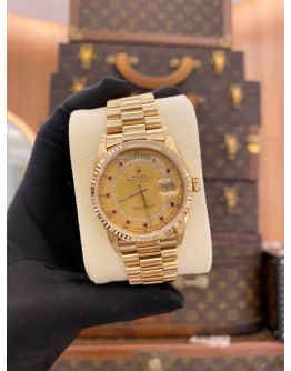 ROLEX PRESIDENT DAY-DATE 36 REF 18038 18K 750 YELLOW GOLD FACTORY DIAMOND STRING RUBY DIAMOND DIAL 36MM AUTOMATIC WATCH