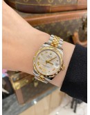 (LIKE NEW) 2015 ROLEX DATEJUST 31 HALF 18K 750 YELLOW GOLD REF 178343 DIAMOND BEZEL SILVER DIAMOND DIAL 31MM AUTOMATIC WATCH -FULL SET-