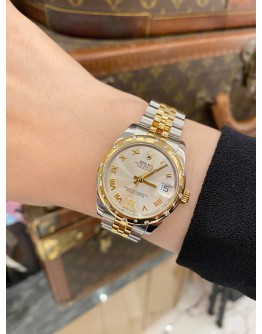 (LIKE NEW) 2015 ROLEX DATEJUST 31 HALF 18K 750 YELLOW GOLD REF 178343 DIAMOND BEZEL SILVER DIAMOND DIAL 31MM AUTOMATIC WATCH -FULL SET-
