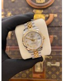(LIKE NEW) 2015 ROLEX DATEJUST 31 HALF 18K 750 YELLOW GOLD REF 178343 DIAMOND BEZEL SILVER DIAMOND DIAL 31MM AUTOMATIC WATCH -FULL SET-