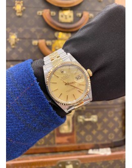 ROLEX DATEJUST 36 HALF 18K 750 YELLOW GOLD REF 16013 CHAMPAGNE DIAL 36MM AUTOMATIC WATCH 