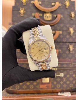 ROLEX DATEJUST 36 HALF 18K 750 YELLOW GOLD REF 16013 CHAMPAGNE DIAL 36MM AUTOMATIC WATCH 